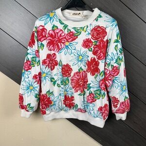 Gerard Works Vintage 80s Floral Padded Sweatshirt Large Cottagecore White